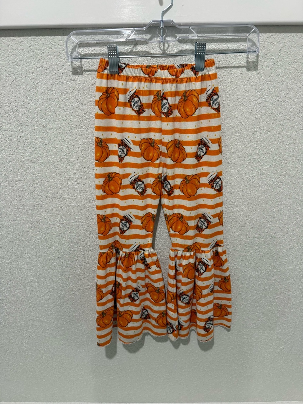 Kids Orange Pumpkin Stripe Ruffle Bell Bottom Pants